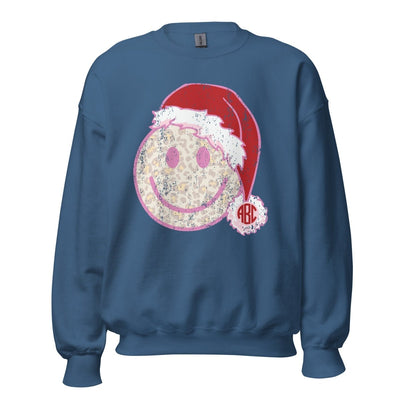 Monogrammed 'Leopard Smiley Santa' Crewneck Sweatshirt - United Monograms