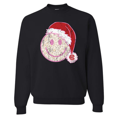 Monogrammed 'Leopard Smiley Santa' Crewneck Sweatshirt - United Monograms