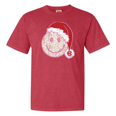 Monogrammed 'Leopard Smiley Santa' T-Shirt - United Monograms