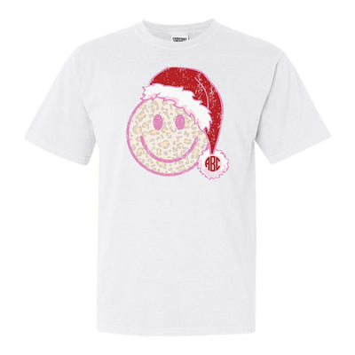 Monogrammed 'Leopard Smiley Santa' T-Shirt - United Monograms