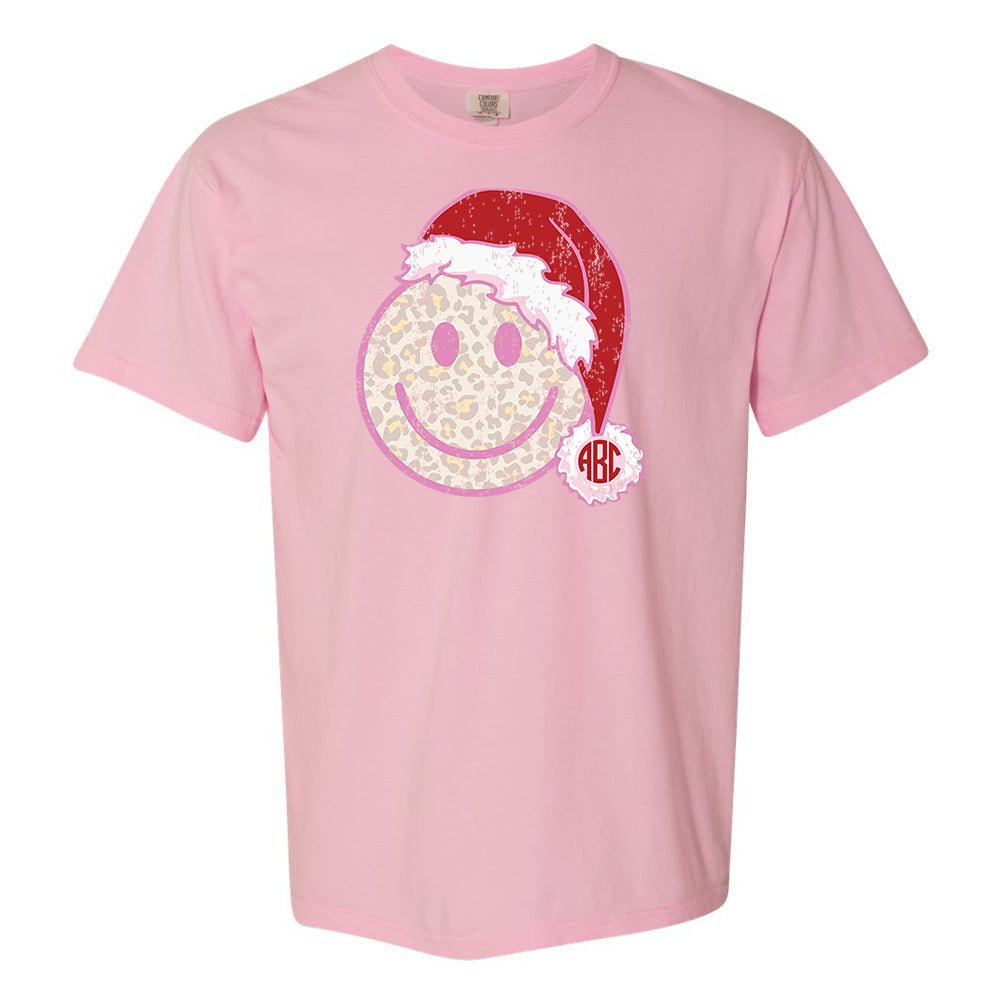 Monogrammed 'Leopard Smiley Santa' T-Shirt - United Monograms