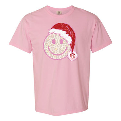 Monogrammed 'Leopard Smiley Santa' T-Shirt - United Monograms