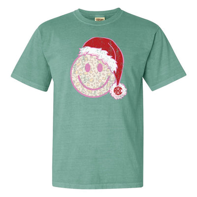 Monogrammed 'Leopard Smiley Santa' T-Shirt - United Monograms