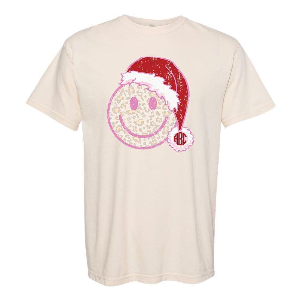 Monogrammed 'Leopard Smiley Santa' T-Shirt - United Monograms