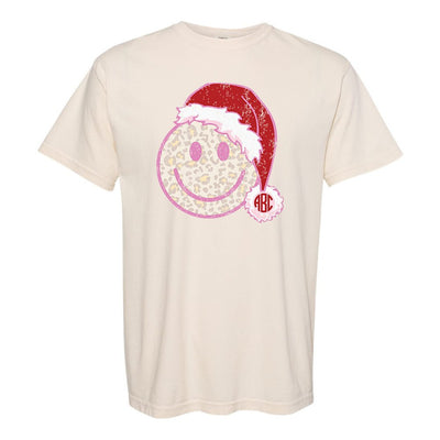 Monogrammed 'Leopard Smiley Santa' T-Shirt - United Monograms