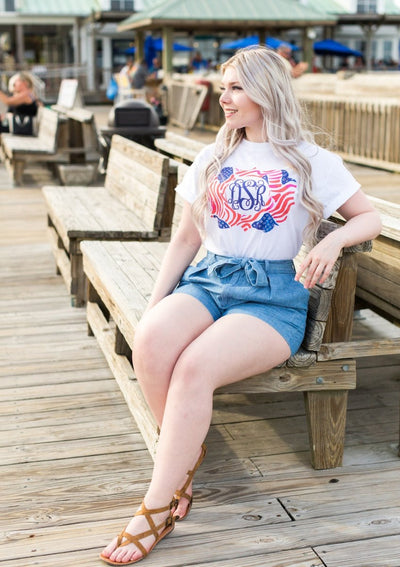 Monogrammed 'Lilly Flag' Basic T-Shirt - United Monograms