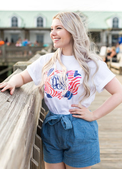 Monogrammed 'Lilly Flag' Basic T-Shirt - United Monograms