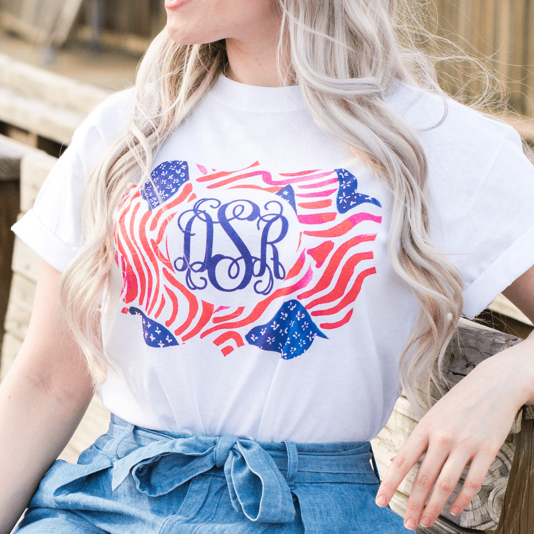 Monogrammed 'Lilly Flag' Basic T-Shirt - United Monograms