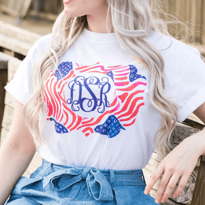 Monogrammed 'Lilly Flag' Basic T-Shirt - United Monograms