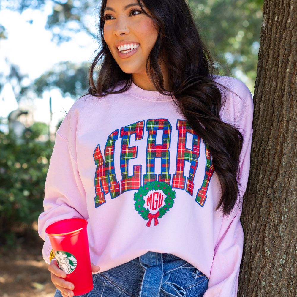 Monogrammed 'Merry Plaidmas' Crewneck Sweatshirt - United Monograms