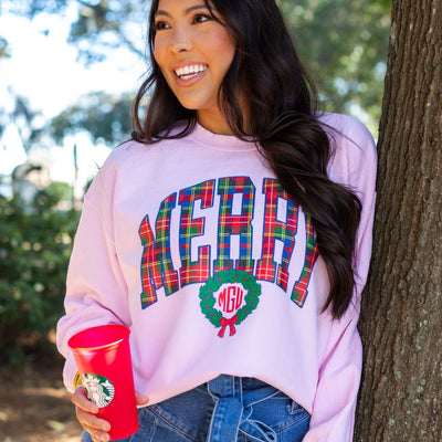 Monogrammed 'Merry Plaidmas' Crewneck Sweatshirt - United Monograms