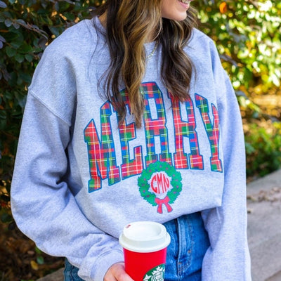 Monogrammed 'Merry Plaidmas' Crewneck Sweatshirt - United Monograms