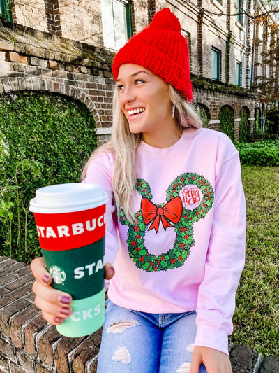 Monogrammed 'Minnie Christmas Wreath' Crewneck Sweatshirt - United Monograms