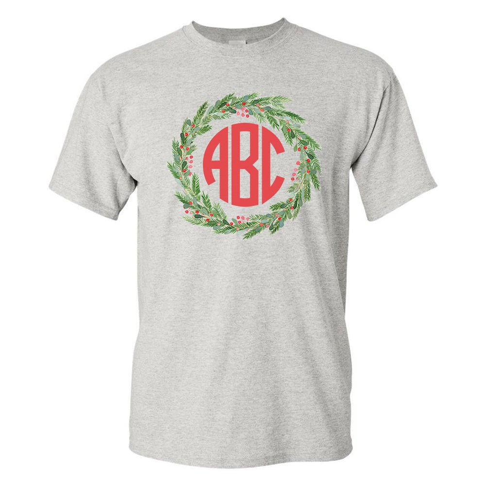 Monogrammed 'Mistletoe Wreath' Basic T-Shirt - United Monograms