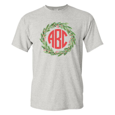 Monogrammed 'Mistletoe Wreath' Basic T-Shirt - United Monograms