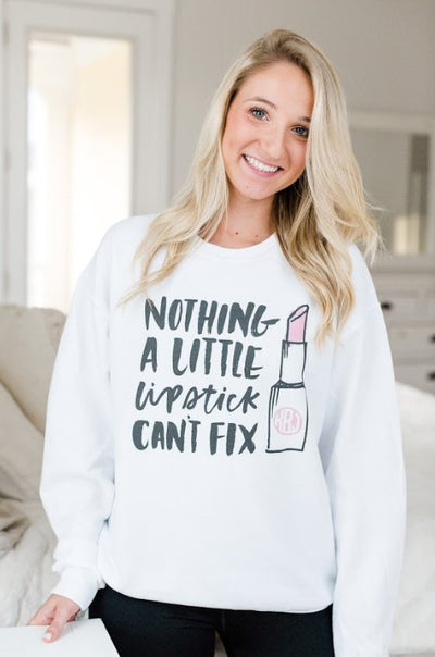 Monogrammed 'Nothing A Little Lipstick Can't Fix' Crewneck Sweatshirt - United Monograms