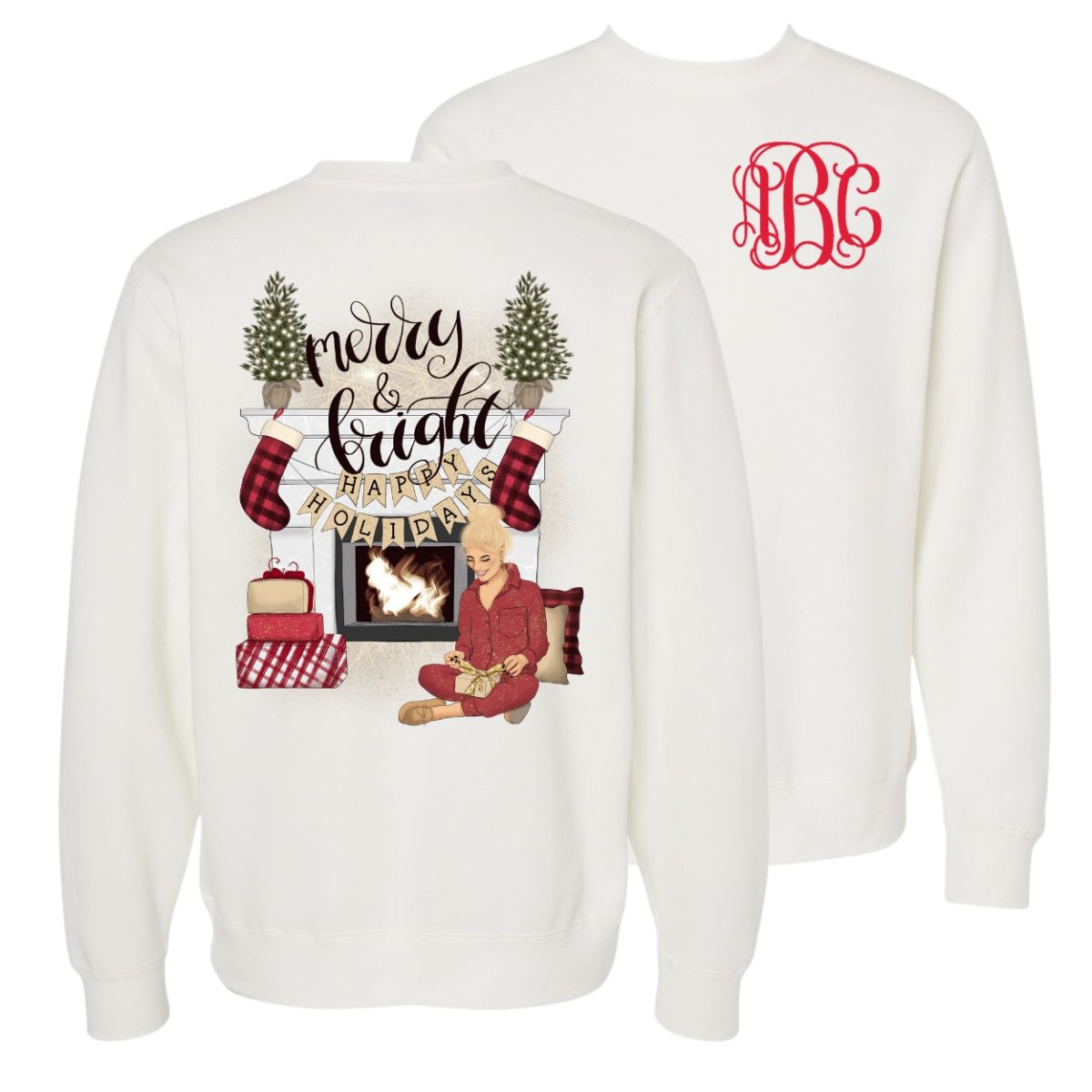 Monogrammed ‘Pajamas & Presents Eve’ Front & Back Cozy Crew - United Monograms