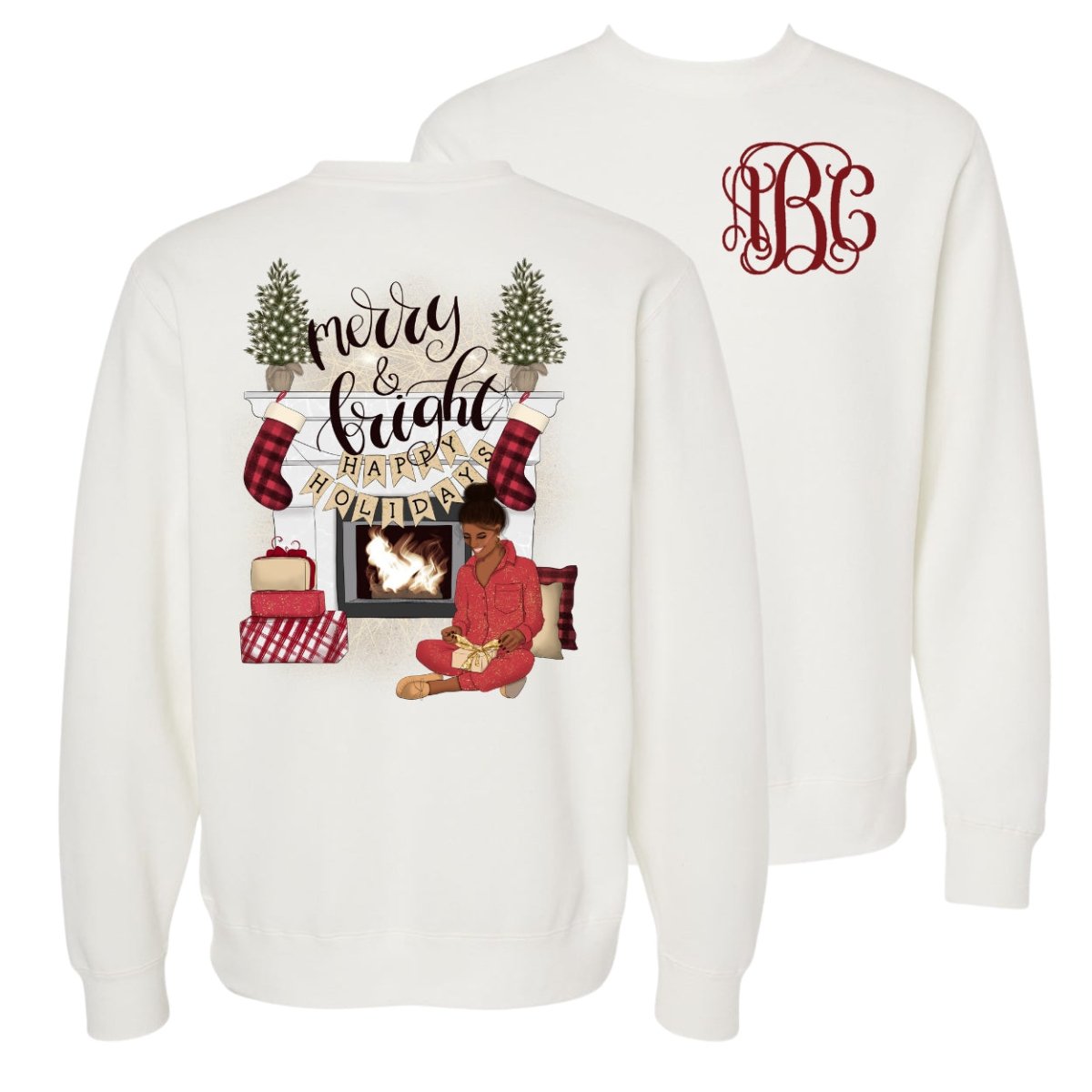 Monogrammed ‘Pajamas & Presents Eve’ Front & Back Cozy Crew - United Monograms