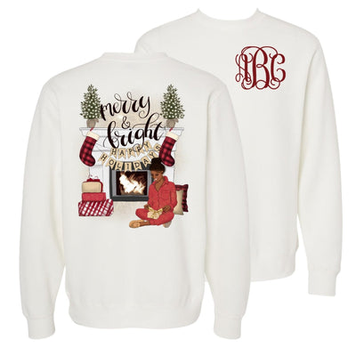 Monogrammed ‘Pajamas & Presents Eve’ Front & Back Cozy Crew - United Monograms