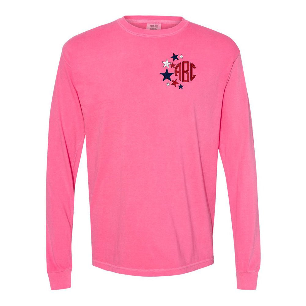 Monogrammed Patriotic Stars Comfort Colors Long Sleeve T-Shirt - United Monograms