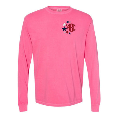 Monogrammed Patriotic Stars Comfort Colors Long Sleeve T-Shirt - United Monograms