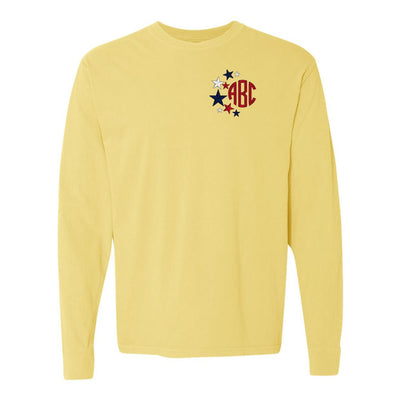 Monogrammed Patriotic Stars Comfort Colors Long Sleeve T-Shirt - United Monograms