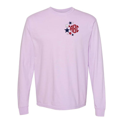 Monogrammed Patriotic Stars Comfort Colors Long Sleeve T-Shirt - United Monograms