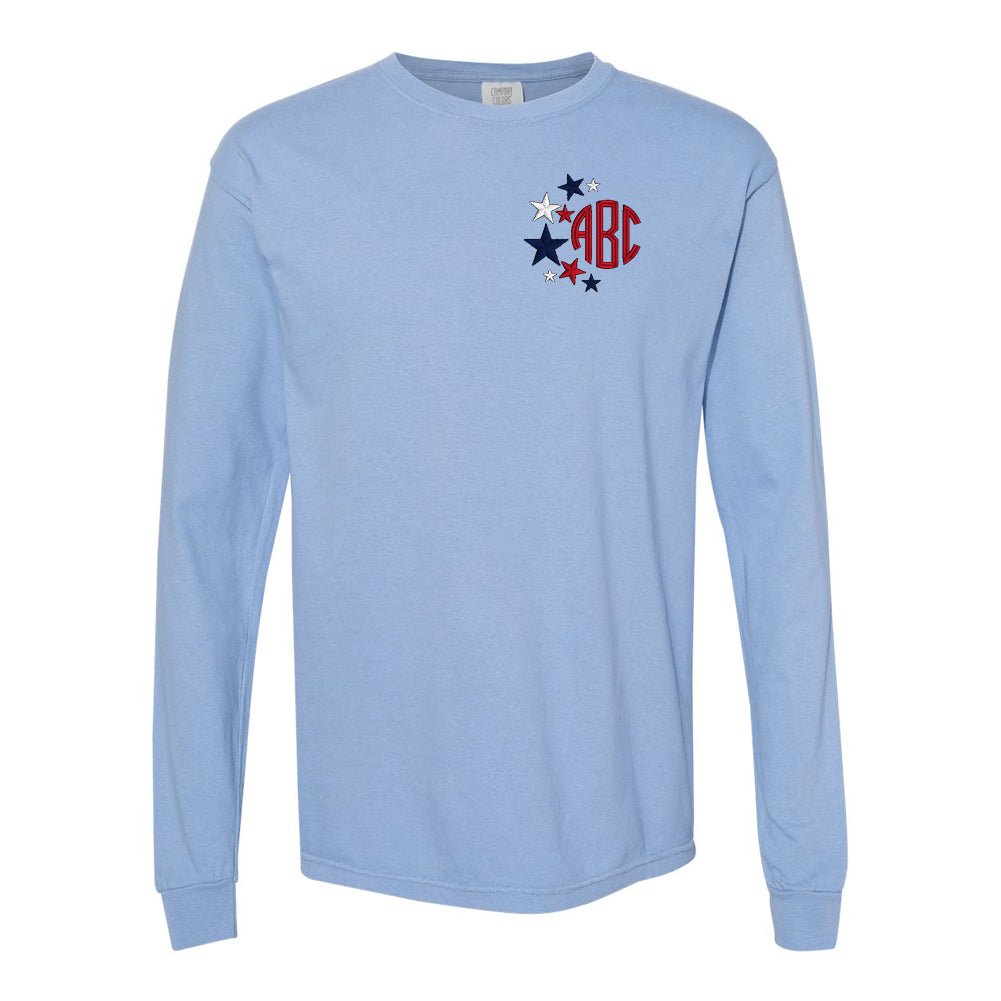 Monogrammed Patriotic Stars Comfort Colors Long Sleeve T-Shirt - United Monograms