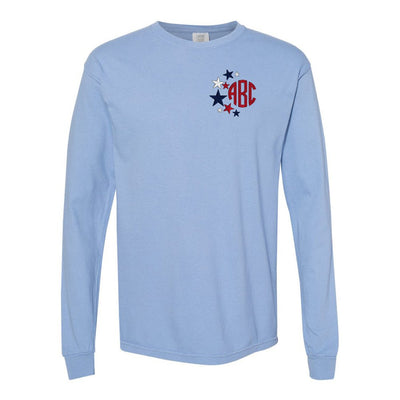 Monogrammed Patriotic Stars Comfort Colors Long Sleeve T-Shirt - United Monograms