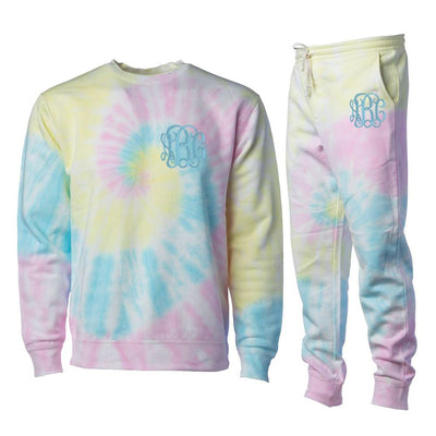 Monogrammed Pink Tie Dye Crewneck Jogger Set Package - United Monograms