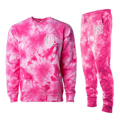 Monogrammed Pink Tie Dye Crewneck Jogger Set Package - United Monograms