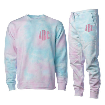 Monogrammed Pink Tie Dye Crewneck Jogger Set Package - United Monograms