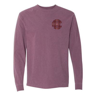 Monogrammed 'Plaid' Big Print Comfort Colors Long Sleeve T-Shirt - United Monograms