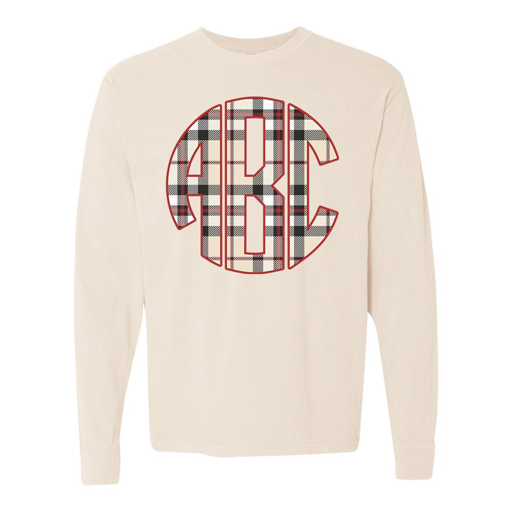 Monogrammed 'Plaid' Big Print Comfort Colors Long Sleeve T-Shirt - United Monograms