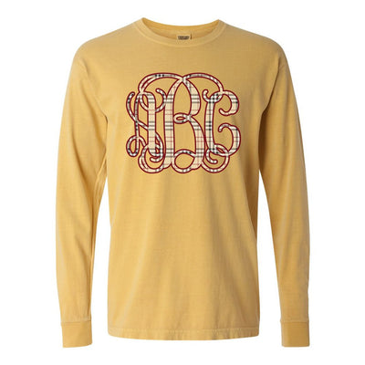 Monogrammed 'Plaid' Big Print Comfort Colors Long Sleeve T-Shirt - United Monograms