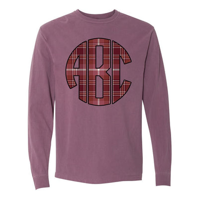Monogrammed 'Plaid' Big Print Comfort Colors Long Sleeve T-Shirt - United Monograms