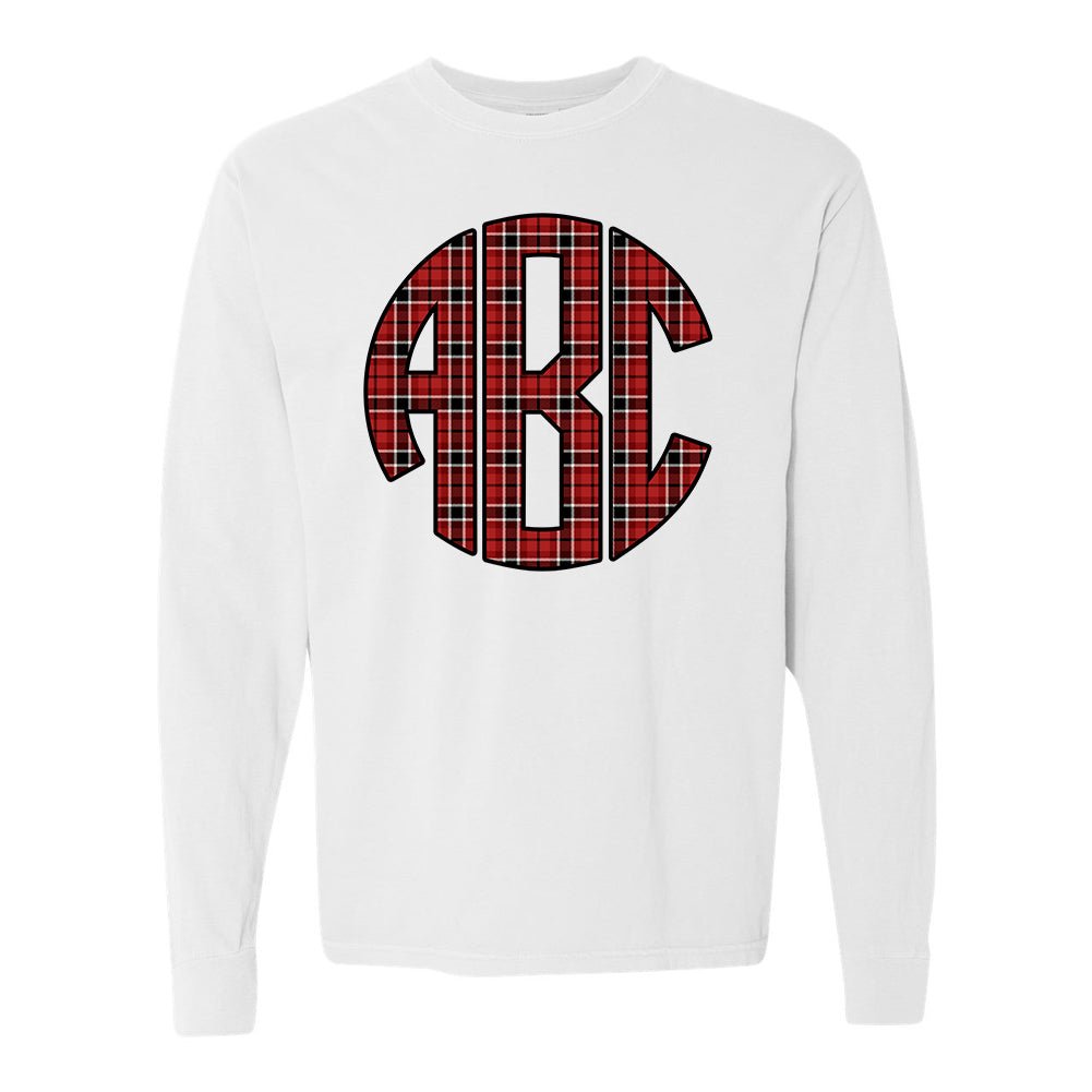 Monogrammed 'Plaid' Big Print Comfort Colors Long Sleeve T-Shirt - United Monograms