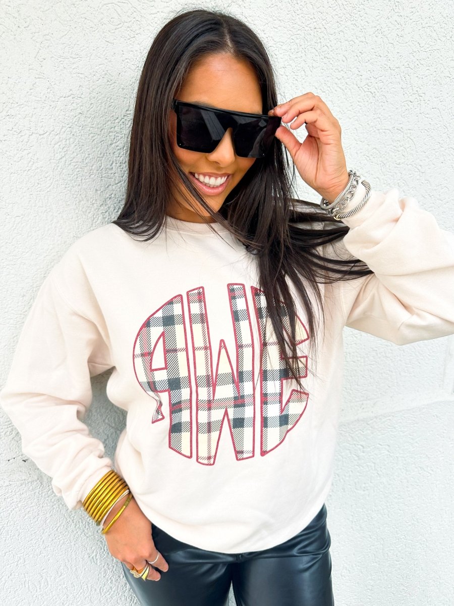Monogrammed 'Plaid' Big Print Crewneck Sweatshirt - United Monograms