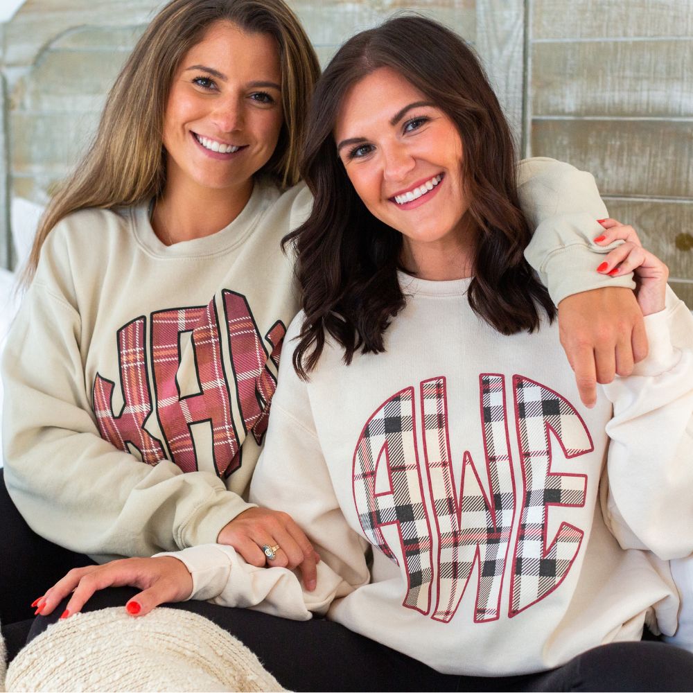 Monogrammed 'Plaid' Big Print Crewneck Sweatshirt - United Monograms
