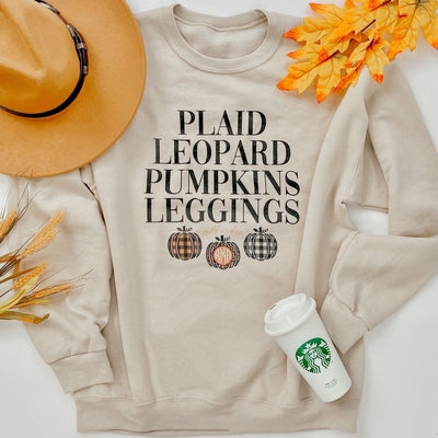 Monogrammed 'Plaid, Leopard, Pumpkins' Crewneck Sweatshirt - United Monograms