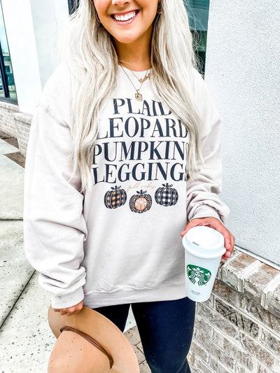 Monogrammed 'Plaid, Leopard, Pumpkins' Crewneck Sweatshirt - United Monograms