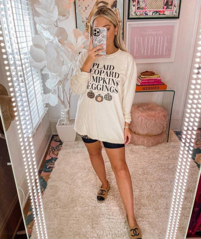 Monogrammed 'Plaid, Leopard, Pumpkins' Long Sleeve T-Shirt - United Monograms