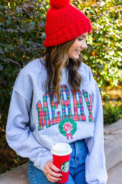 Monogrammed 'Plaid Merry' Crewneck Sweatshirt - United Monograms