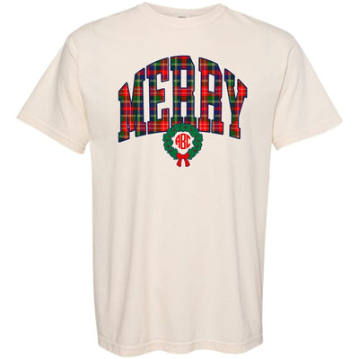 Monogrammed 'Plaid Merry' T-Shirt - United Monograms