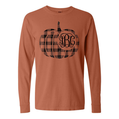 Monogrammed 'Plaid Pumpkin' Comfort Colors Long Sleeve T-Shirt - United Monograms