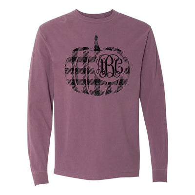 Monogrammed 'Plaid Pumpkin' Comfort Colors Long Sleeve T-Shirt - United Monograms
