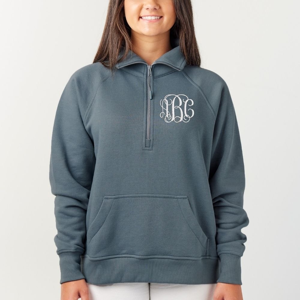 Monogrammed Pocket Quarter Zip Sweatshirt - United Monograms