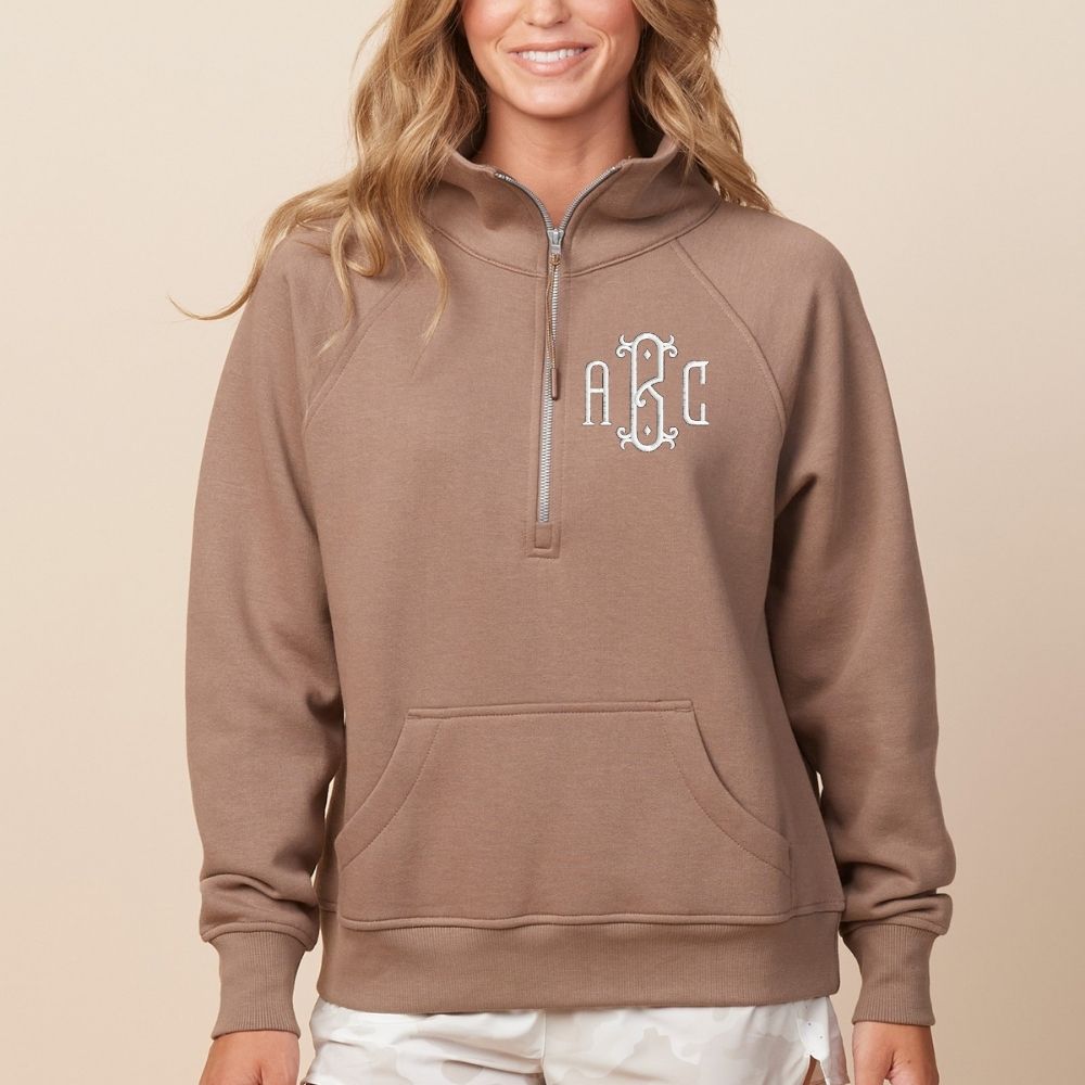 Monogrammed Pocket Quarter Zip Sweatshirt - United Monograms