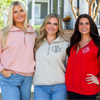 Monogrammed Pocket Quarter Zip Sweatshirt - United Monograms