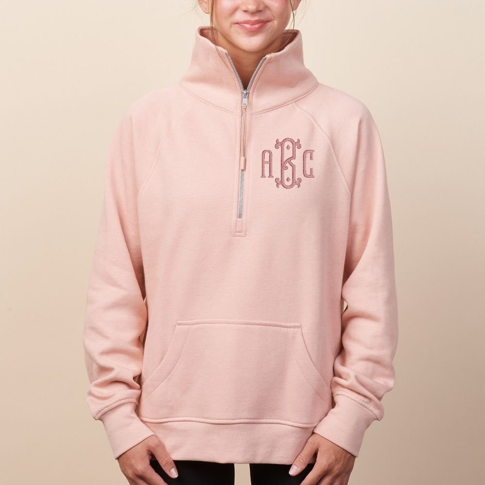 Monogrammed Pocket Quarter Zip Sweatshirt - United Monograms